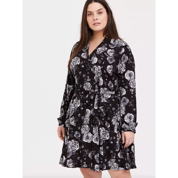 Torrid Womens Plus 1X Old Hollywood Floral Black Trench Coat Jacket - Picture 13 of 13
